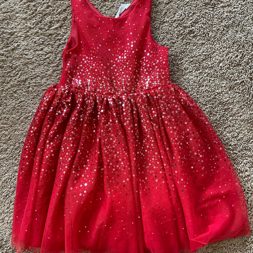 H&M Girls red sequin party dress, size 5-6Y